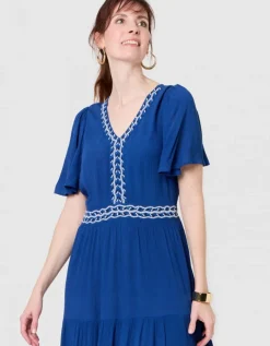 Robe longue crépon bleu