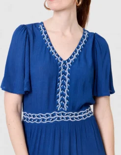 Robe longue crépon bleu