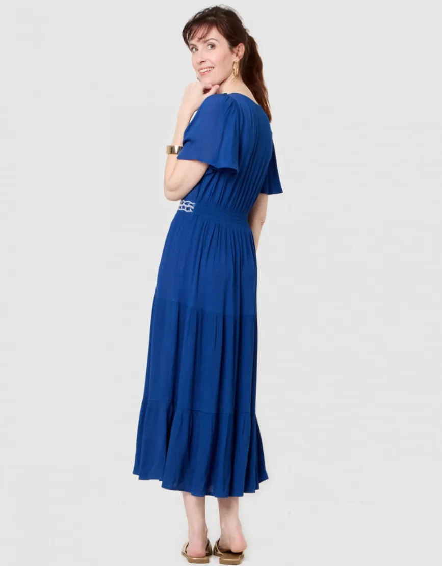 Robe longue crépon bleu