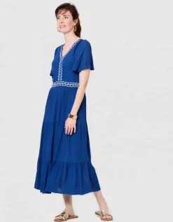 Robe longue crépon bleu