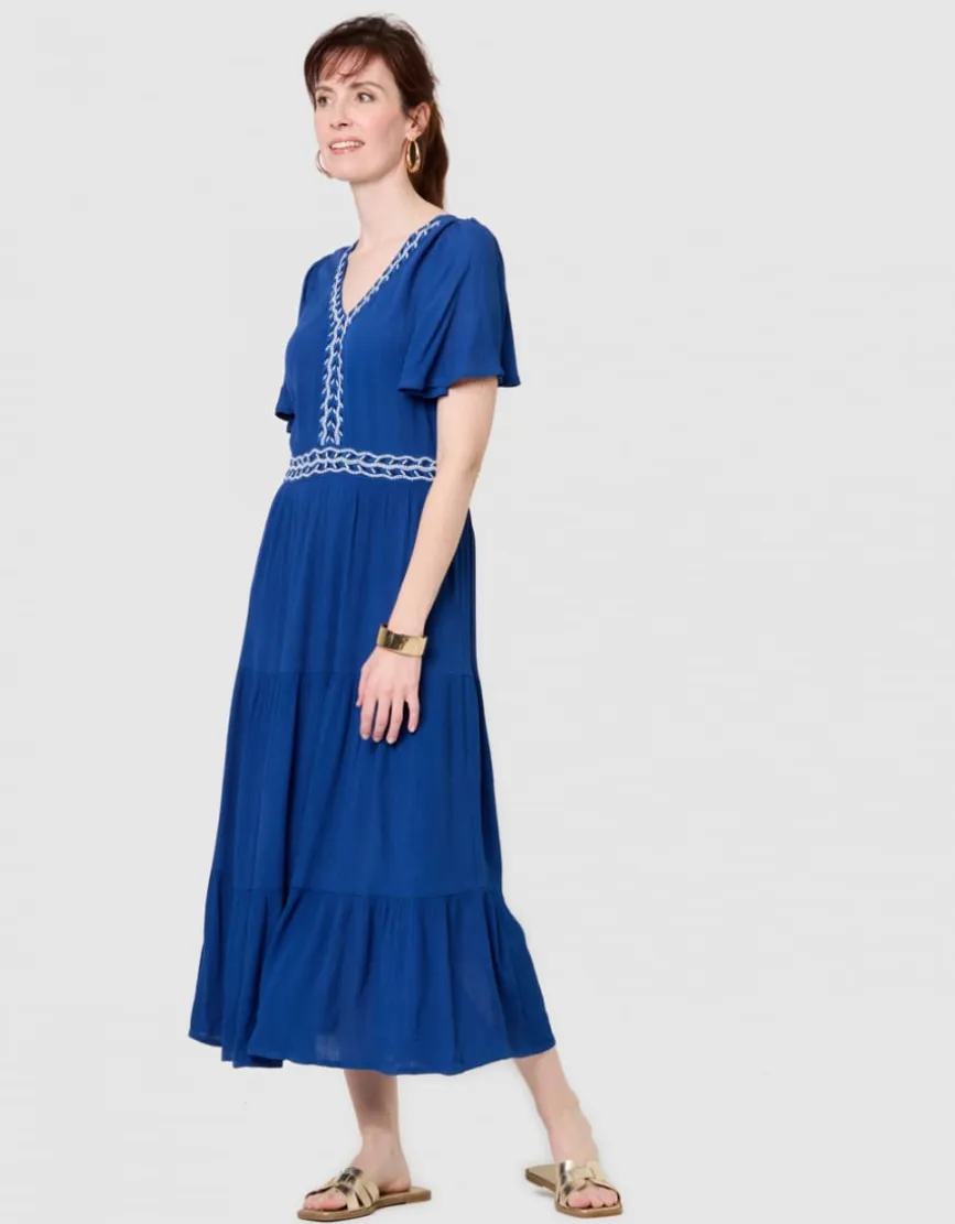 Robe longue crépon bleu