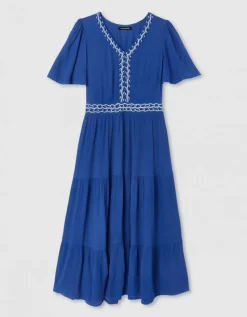 Robe longue crépon bleu