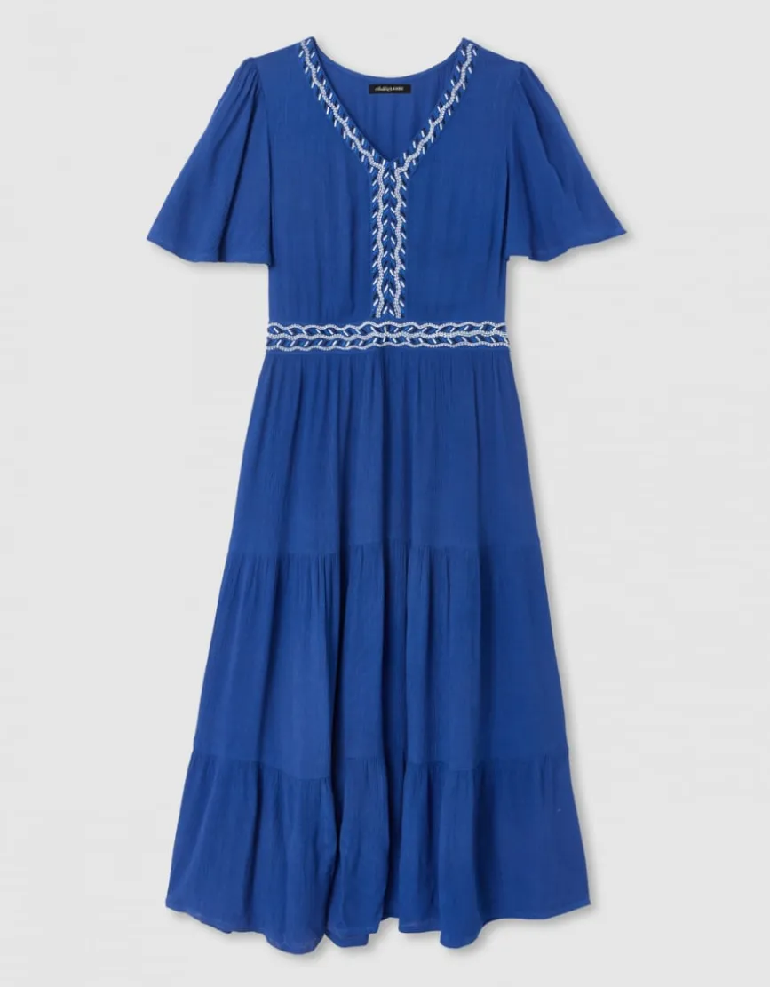Robe longue crépon bleu