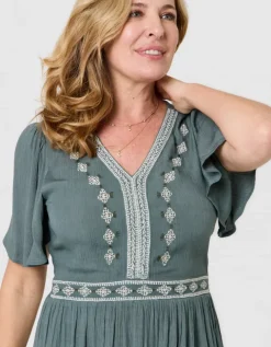 Robe longue crépon vert