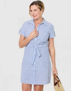 Robe rayée lin bleu