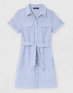 Robe rayée lin bleu