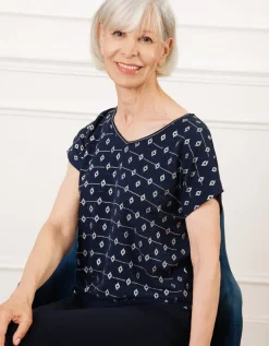 T-shirt bleu motif doré