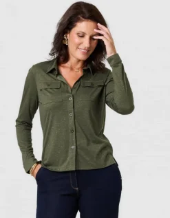 T-shirt boutons vert kaki