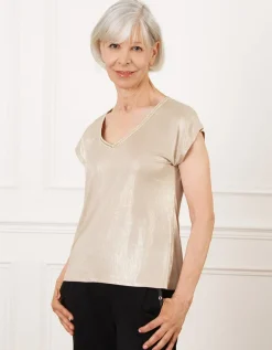 T-shirt chic beige lamé