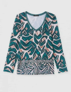 T-shirt motif vert beige
