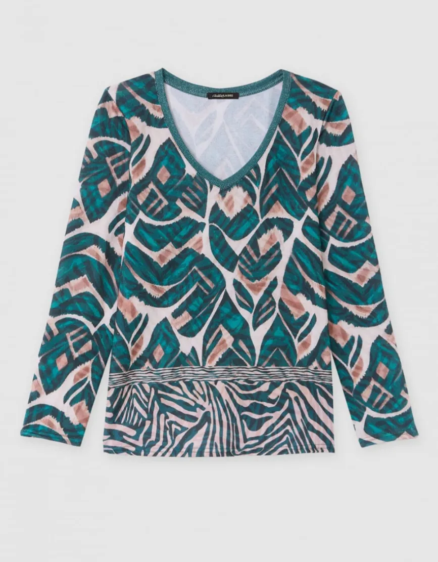 T-shirt motif vert beige
