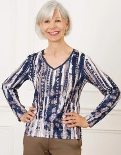 T-shirt V doux motif bleu