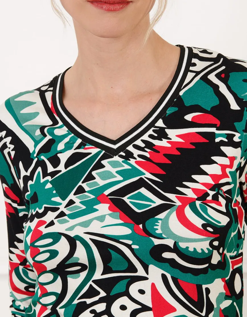 T-shirt vert motif noir