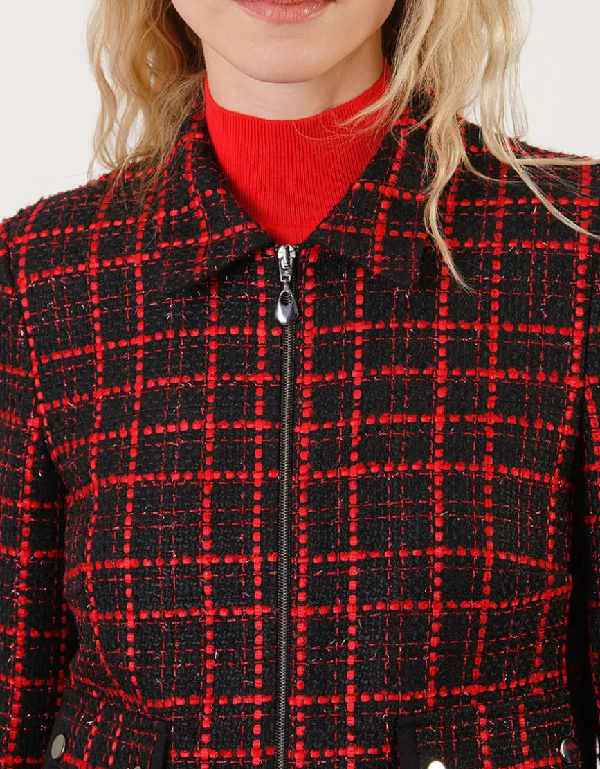 Veste courte tweed rouge