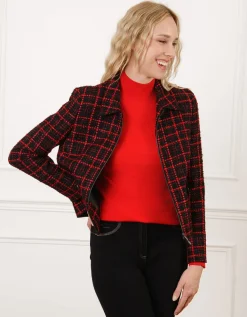 Veste courte tweed rouge