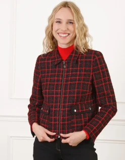 Veste courte tweed rouge