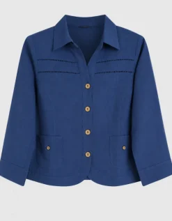 Veste lin coton bleu