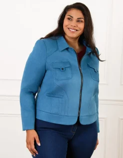 Veste suédine zip bleu