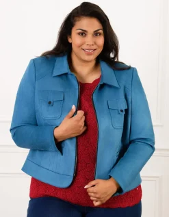 Veste suédine zip bleu